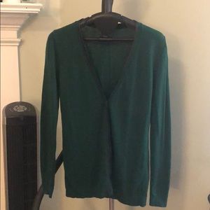 Emerald green cardigan with leather detail
